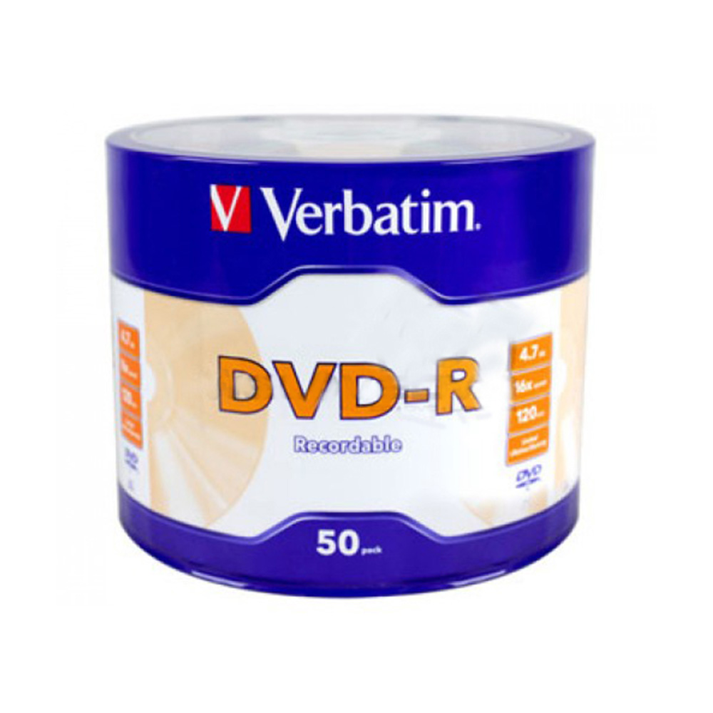 Verbatim DVD-R 4.7GB 16X with Branded Surface - 50PCS Verbatim DVD-R 4.7GB 16X with Branded Surface - 50PCS